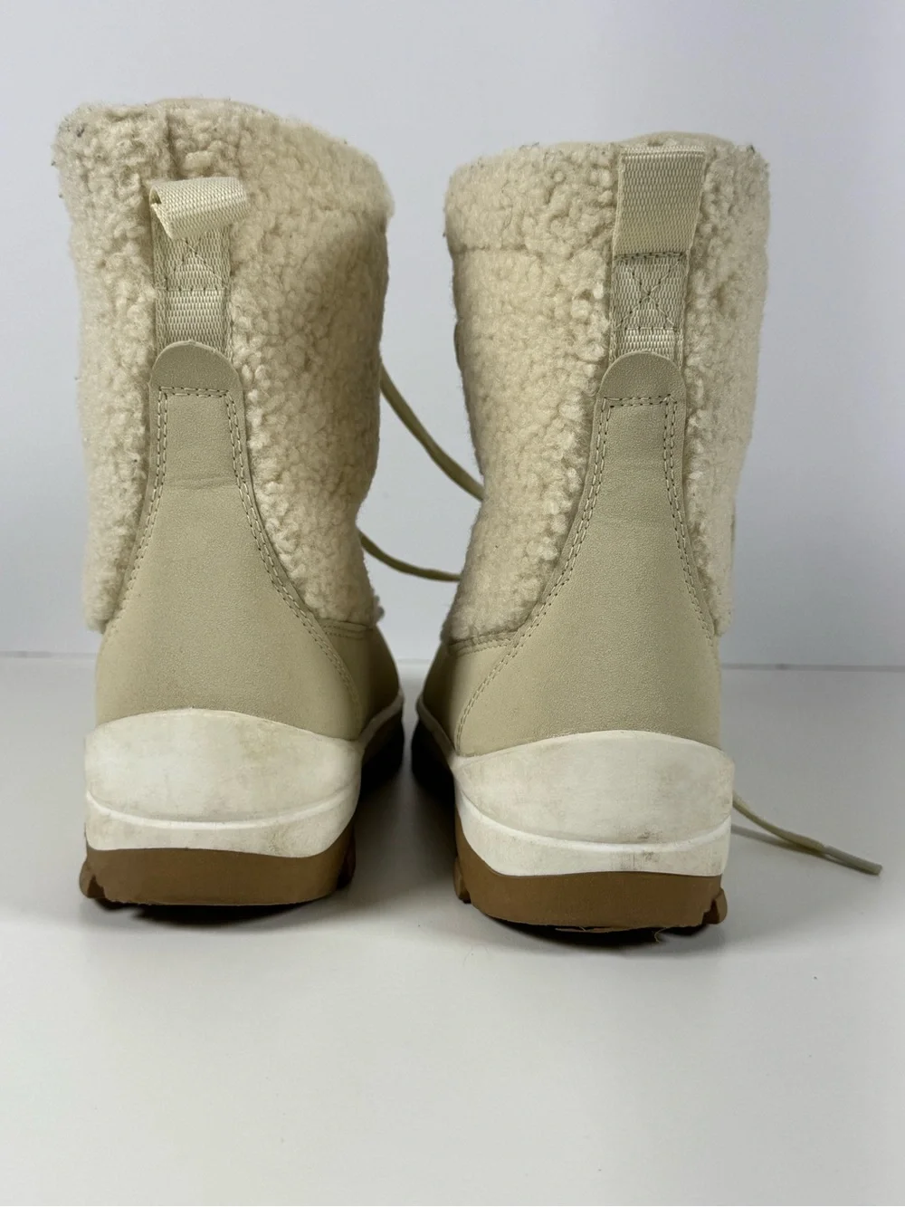 Target Women's Sherpa Lace-Up Winter Boots in Cream and Brown